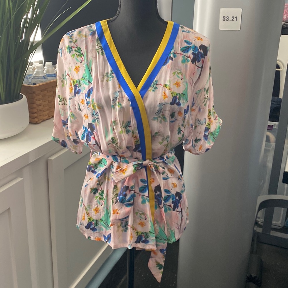 Anthropology -RDALAMAL  floral belted wrap tunic top, EUC, size XS